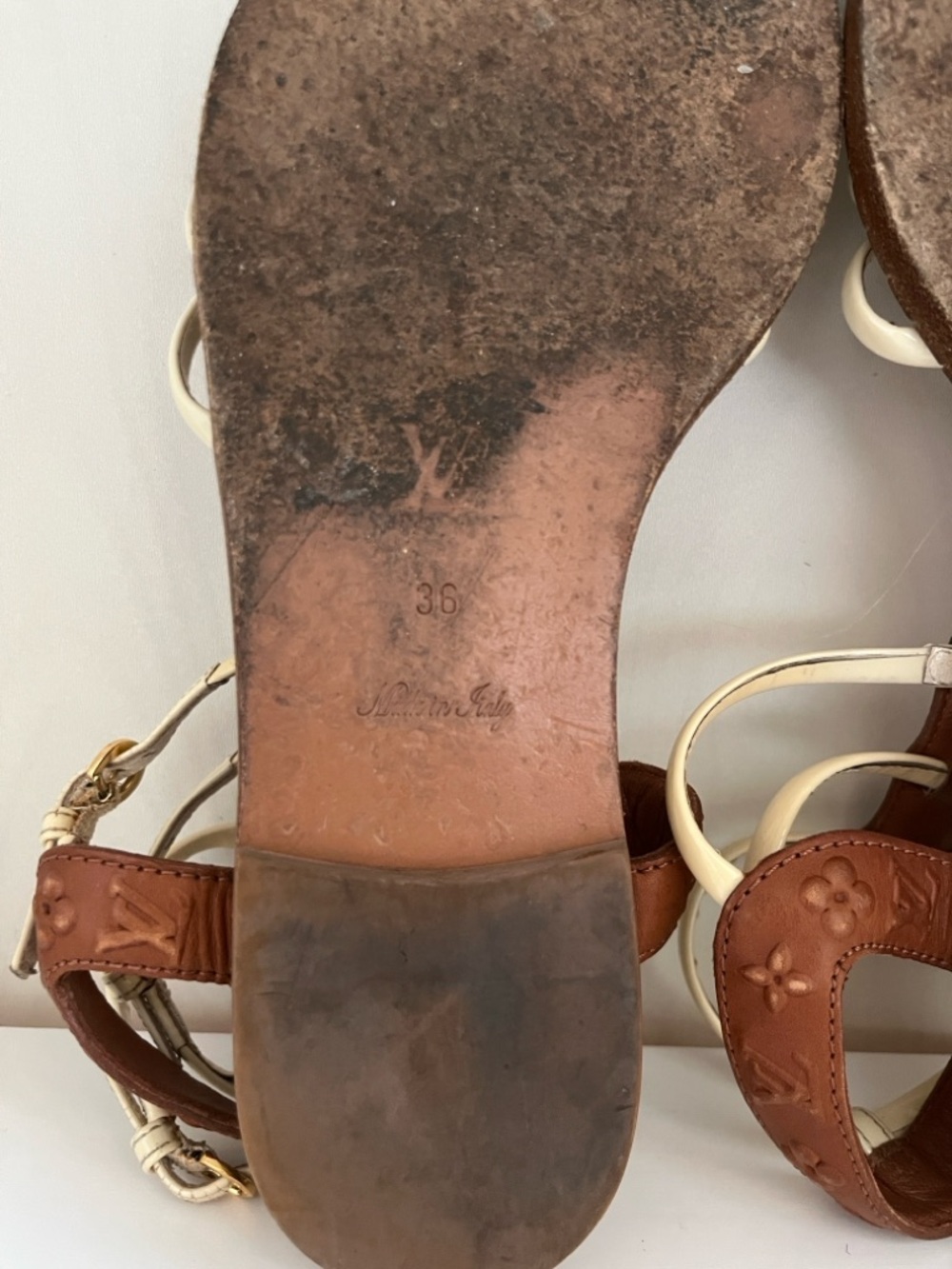 Louis Vuitton Brown and Cream Monogram Strappy Sandals - Picture 8 of 13